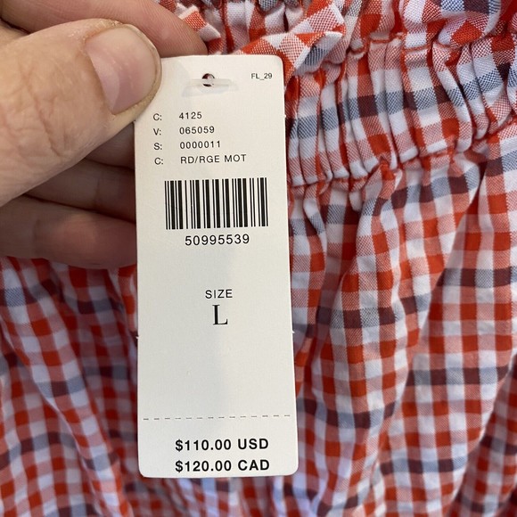 Anthropologie Sz L NWT Red Gingham Off-the-Shoulder Romper Smocking Retail $110 - Picture 10 of 10